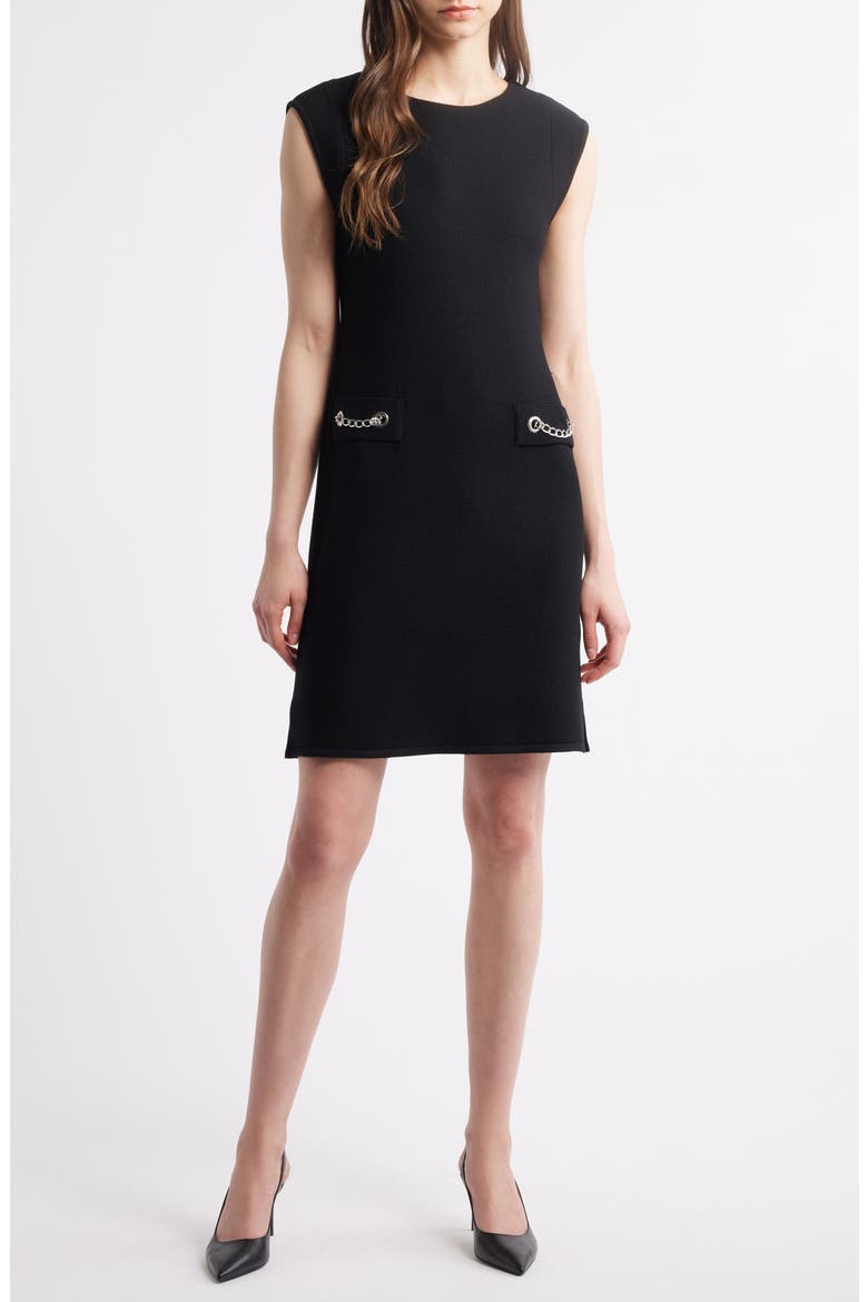 Chain Detail Sheath Dress, Main, color, BLACK