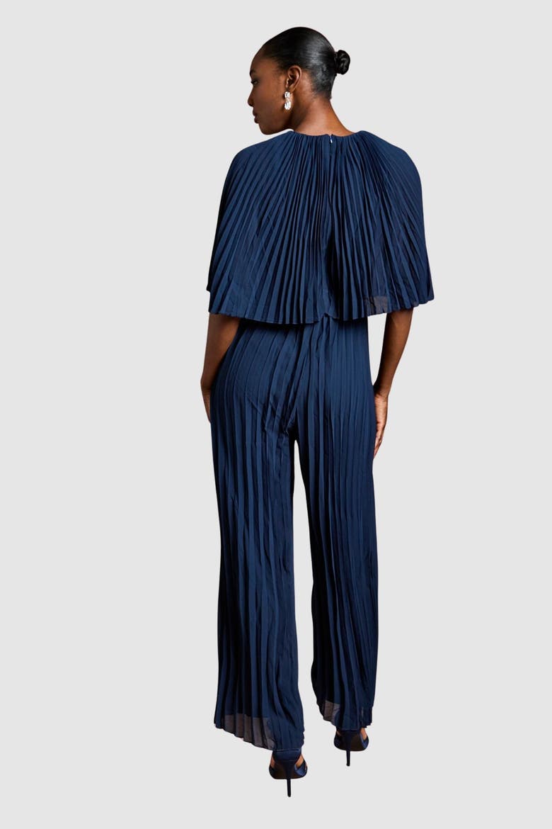 Pleated Wrap Front Georgette Jumpsuit, Alternate, color, Navy