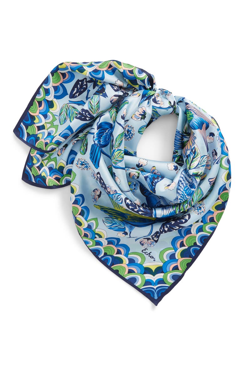 Flight of Fancy Square Silk Scarf, Alternate, color, BLUE BELL