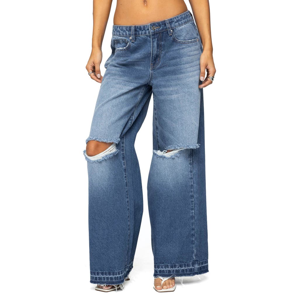 Shop Edikted Xenia Ripped Low Rise Wide Leg Jeans