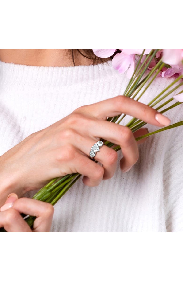 DELMAR Sterling Silver Aquamarine Heart 3-Stone Ring, Alternate, color, Aquamarine