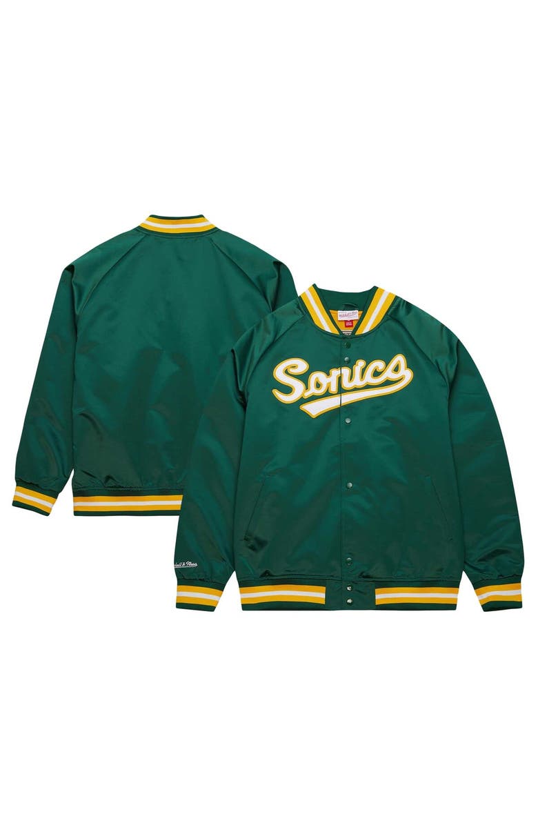 Mitchell & Ness Men's Mitchell & Ness Green Seattle SuperSonics Hardwood Classics  Throwback Wordmark Raglan Full-Snap Jacket, Main, color, 