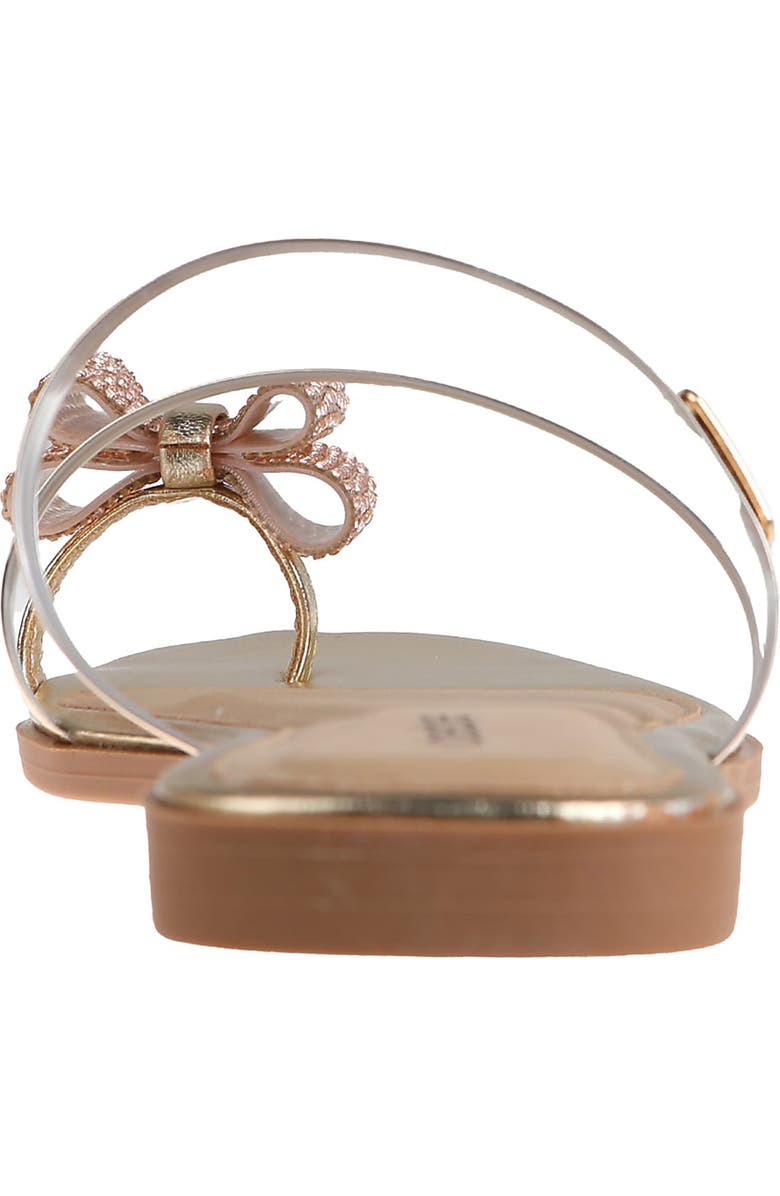 bebe Rhinestone Bow Toe Post Sandal, Alternate, color, Light Gold