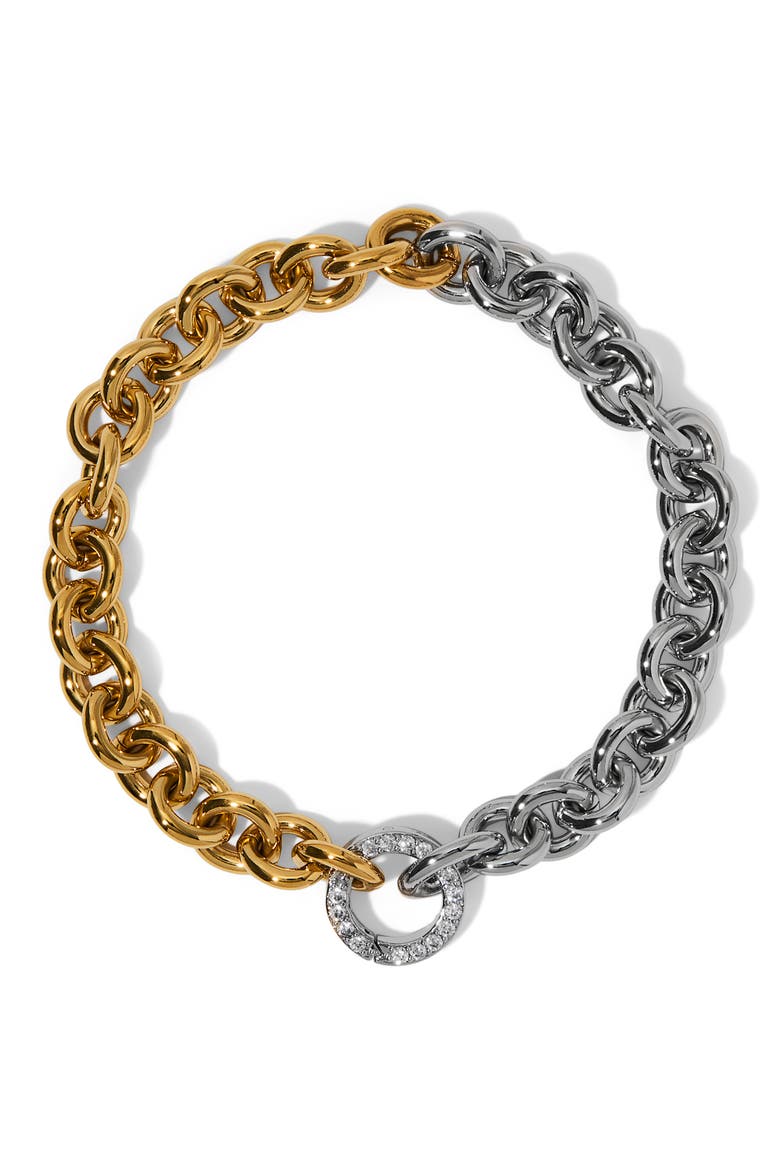 Gemini Two-Tone Pavé Circle Chain Bracelet, Main, color, GOLD