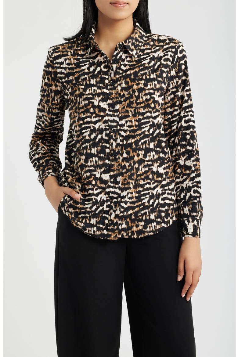 Print Button Front Shirt, Main, color, ANNE BLACK MULTI