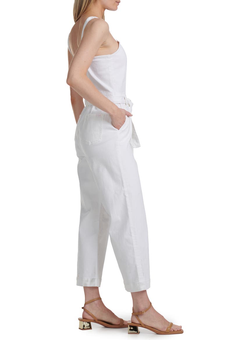 Tie Front Sleeveless Crop Wide Leg Denim Jumpsuit, Alternate, color, ECRU