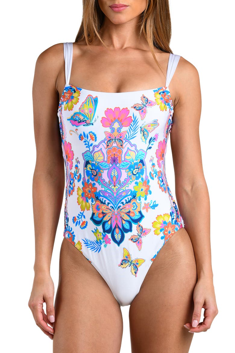 Butterfly High Over One-Piece Swimsuit, Main, color, WHITE MULTI