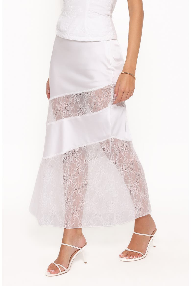 Winona Lace & Satin Maxi Skirt, Alternate, color, WHITE