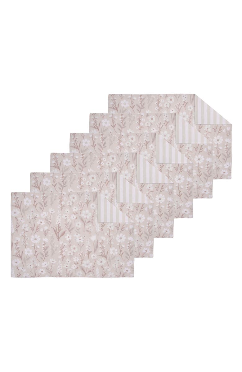 C&F Home Natural Botanical Flowers 100% Cotton Set of 6 Placemats 14" x 20", Main, color, Green