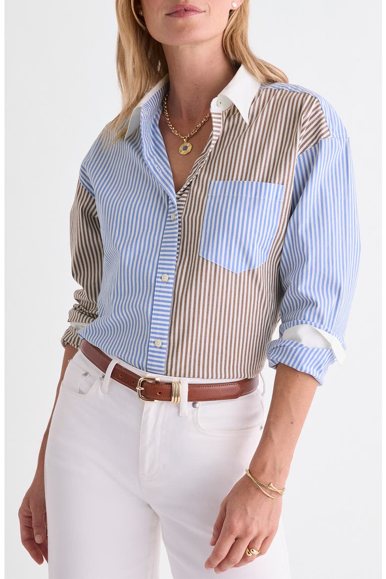 Birdie Stretch Cotton Button-Up Shirt, Main, color, MULTI COLOR STRIPE