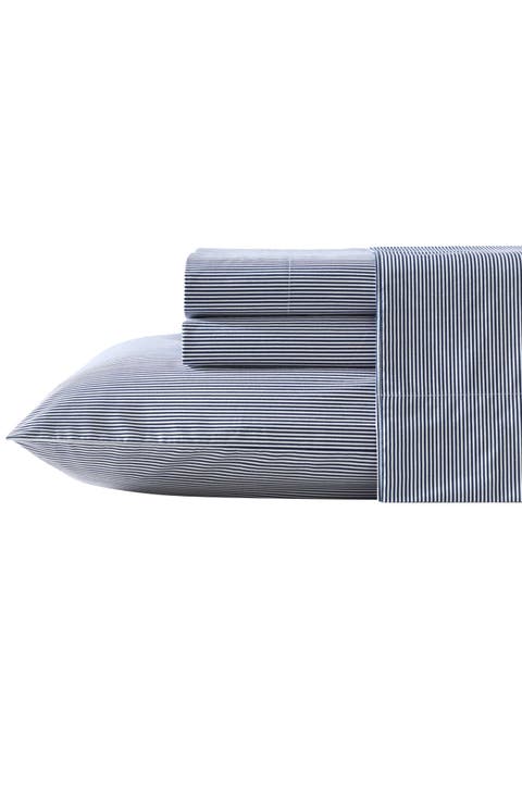 Penny Pinstripe 200 Thread Count Cotton Percale Sheet Set