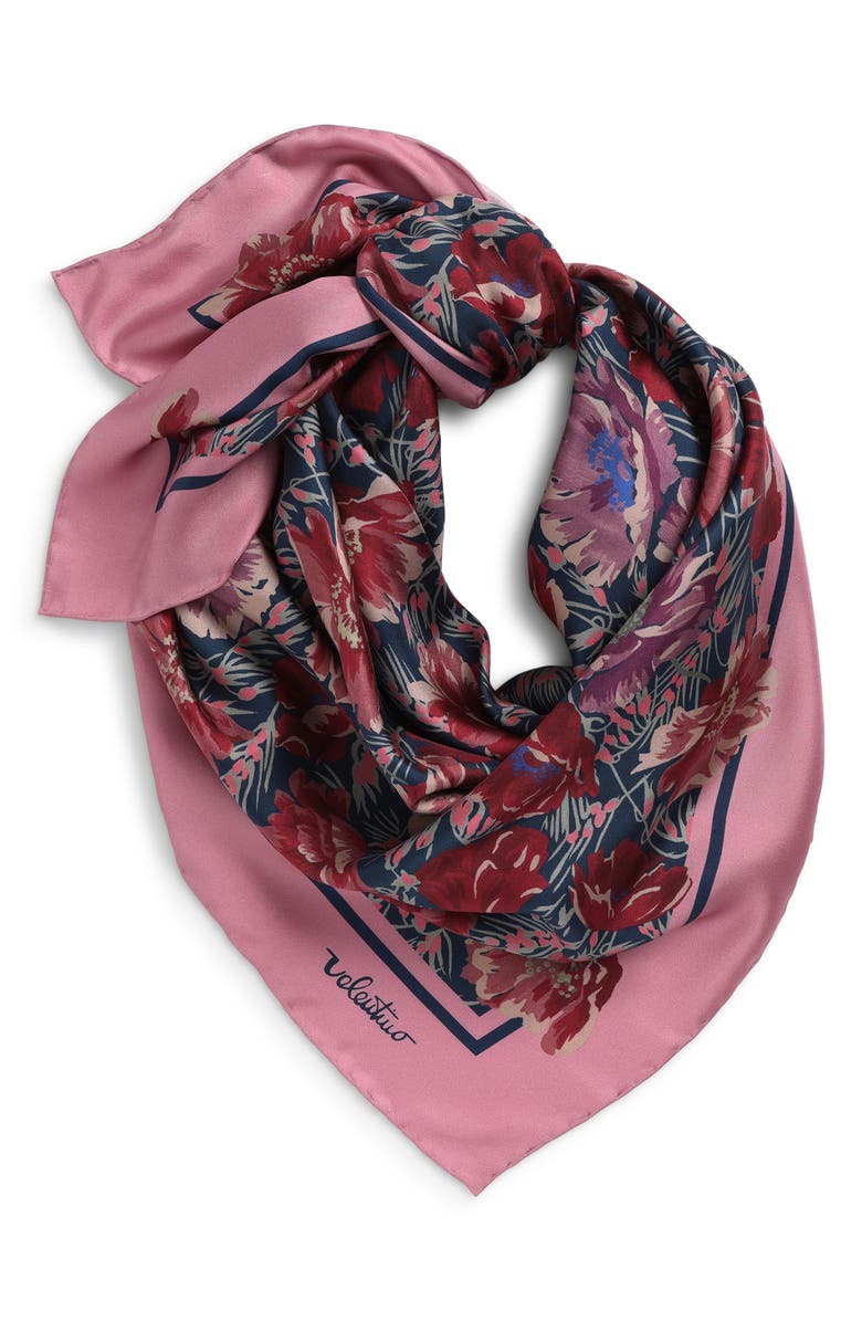 Valentino Garavani Après L'Hiver Poppy Print Silk Square Scarf, Alternate, color, Blue/ Pink