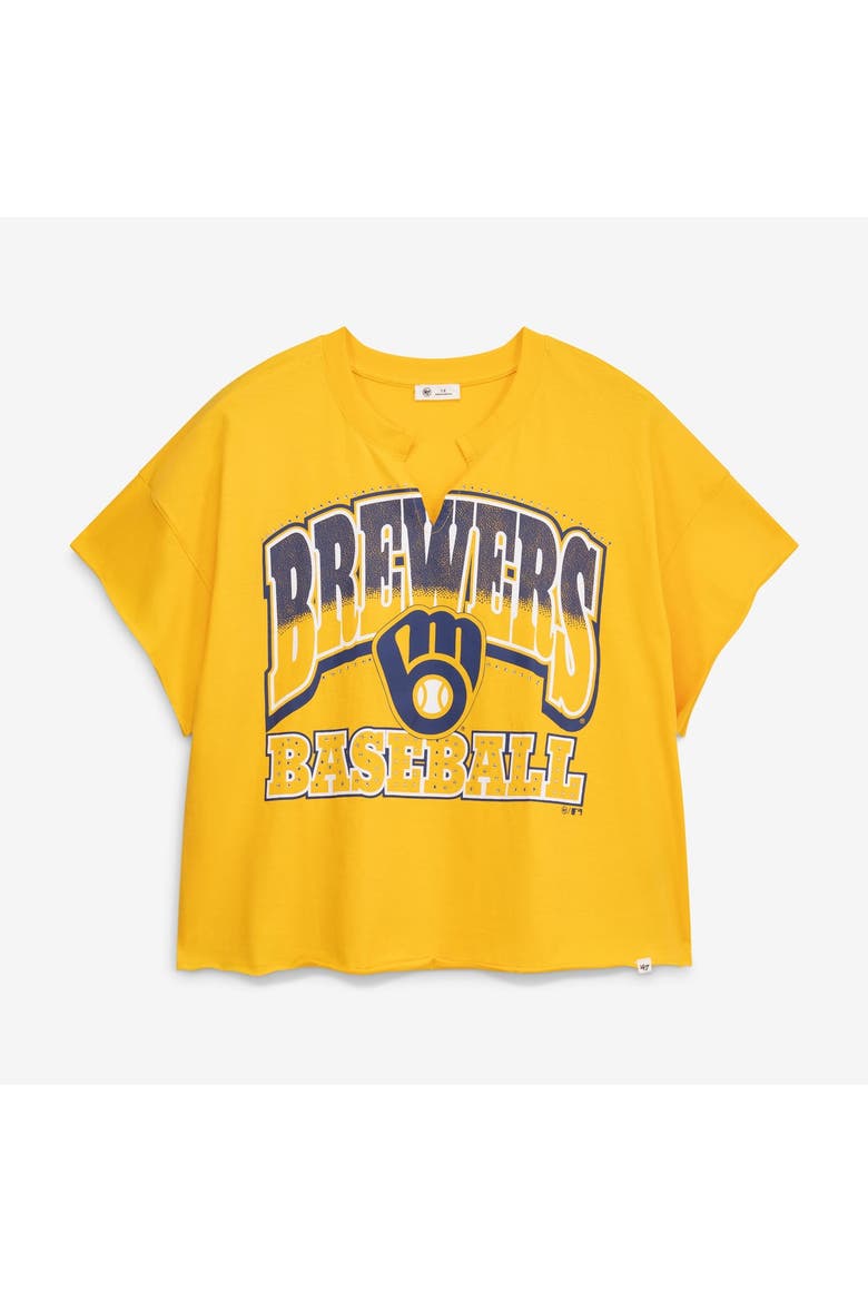 Women's '47  Gold Milwaukee Brewers Plus Size Win Big Oversized Notch-Neck T-Shirt, Main, color, Gold