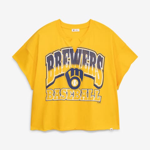 Women's '47  Gold Milwaukee Brewers Plus Size Win Big Oversized Notch-Neck T-Shirt