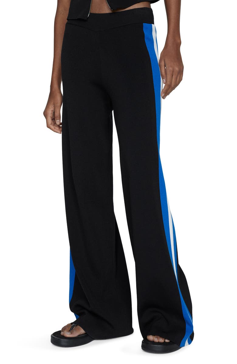 MANGO Side Stripe Wide Leg Track Pants, Main, color, Black