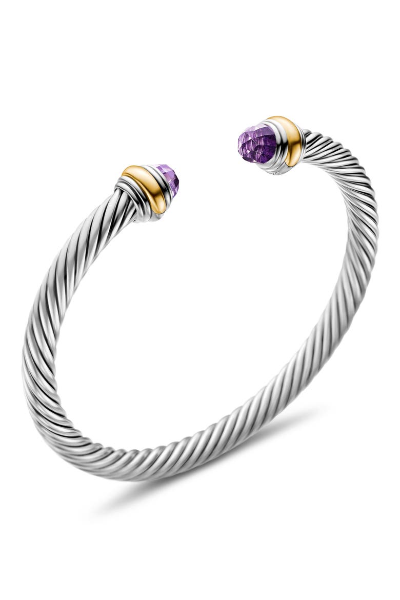 Classic Cable Bracelet in Sterling Silver with 14K Yellow Gold, 5mm, Alternate, color, AMETHYST