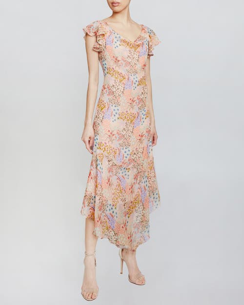 Santorelli Laurel Floral-print Flutter-sleeve Midi Dress In Cornflower