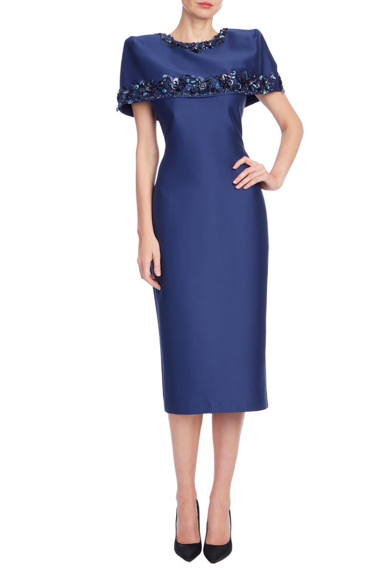 Beaded Capelet Cocktail Dress, Main, color, ADMIRAL