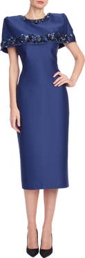 Badgley Mischka Collection Beaded Capelet Cocktail Dress
