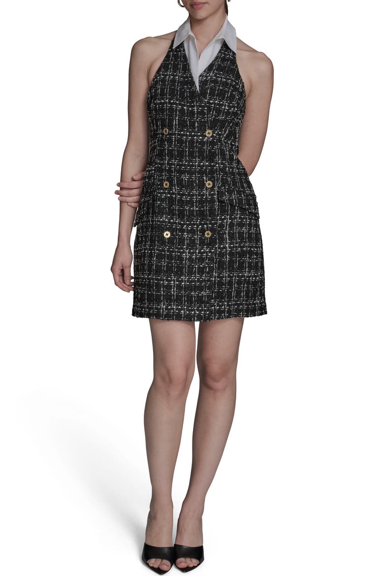 Tweed Halter Neck Dress, Main, color, BLACK MULTI