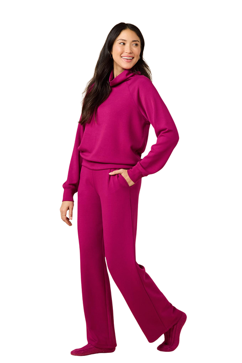 Athleisure Mock Neck And Pleated Pant Set