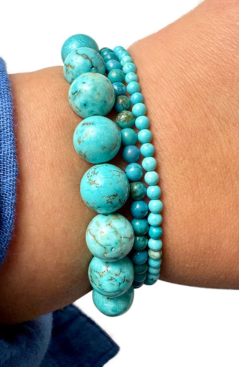 Sterling Forever Turquoise 3-Pack Beaded Stretch Bracelets, Alternate, color, 