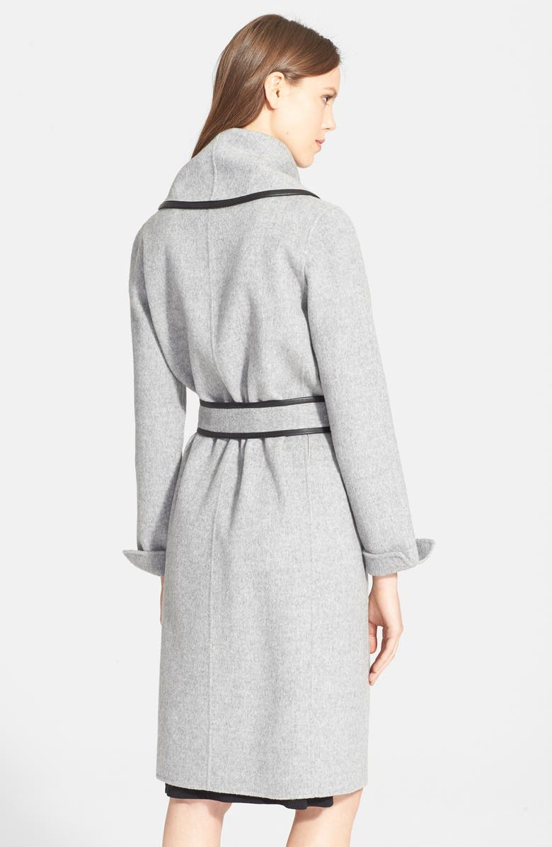 Vince Leather Trim Drape Front Coat, Alternate, color, 