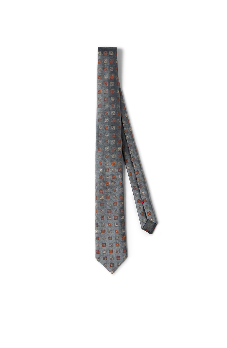 Brunello Cucinelli Silk tie with squares pattern, Main, color, Grey