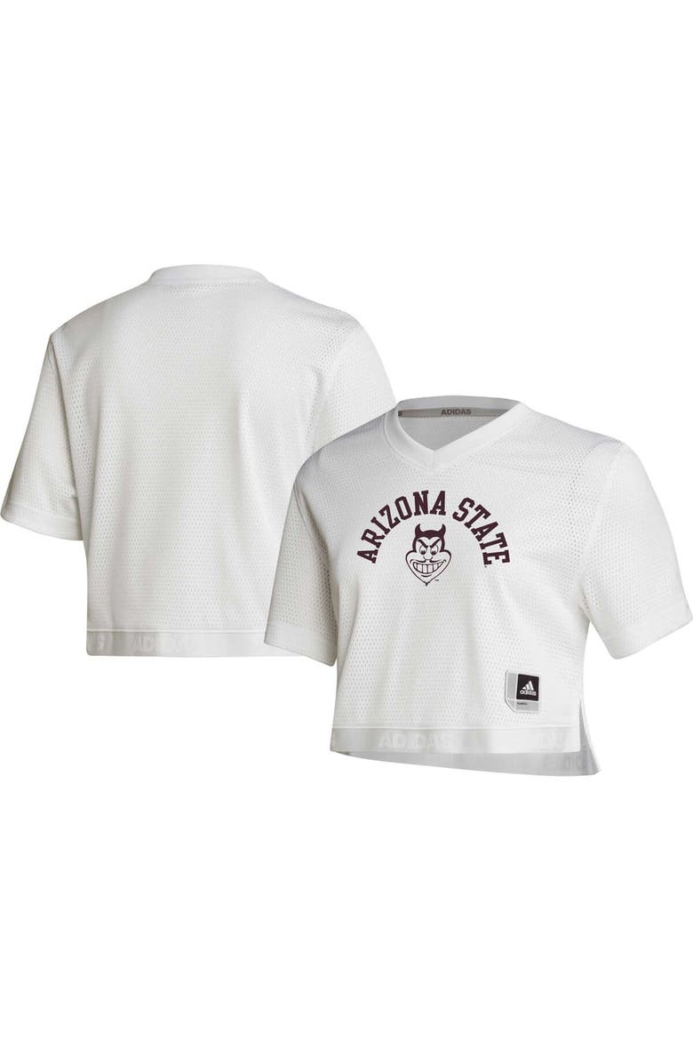 Women's adidas White Arizona State Sun Devils Primegreen V-Neck Cropped Jersey, Alternate, color, White