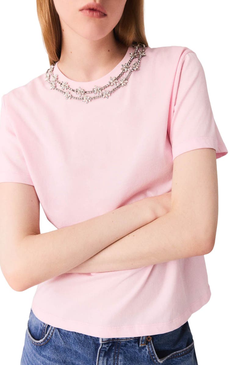 maje Short-sleeve jewel neck T-shirt, Alternate, color, Pink