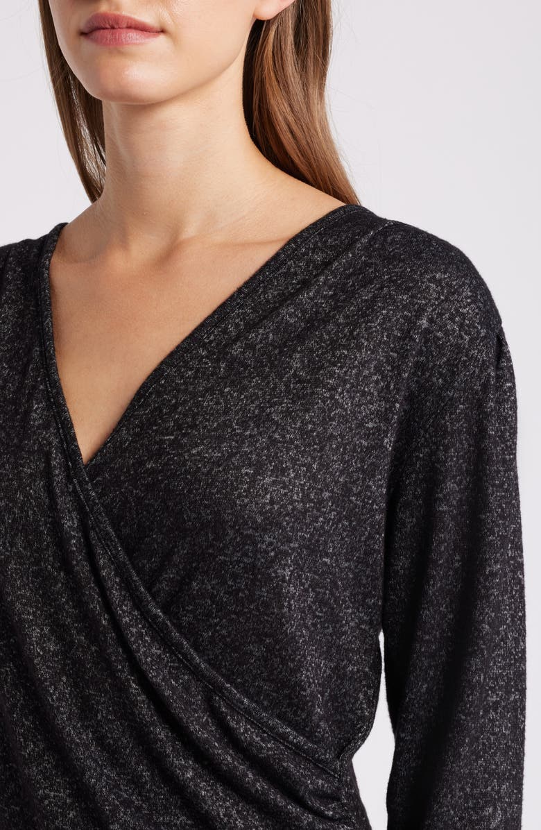 Loveappella Long Sleeve Faux Wrap Top, Alternate, color, Black