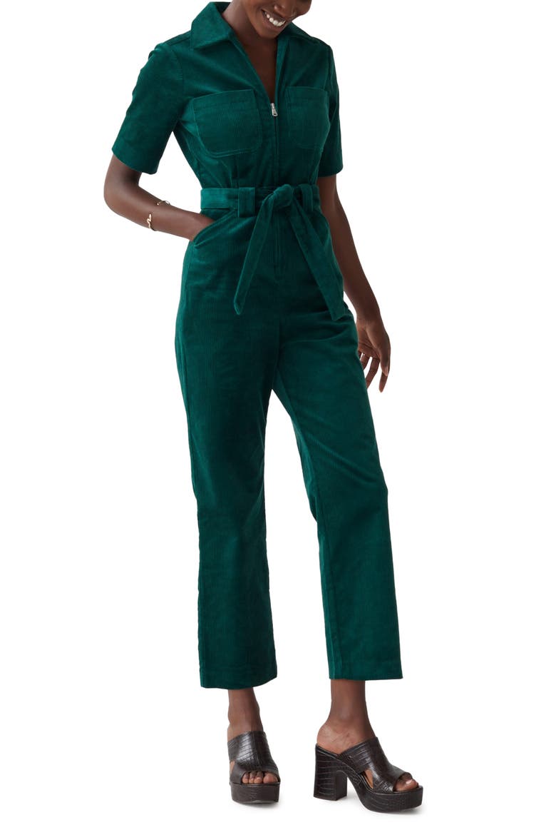 Belted Corduroy Jumpsuit, Main, color, DARK GREEN