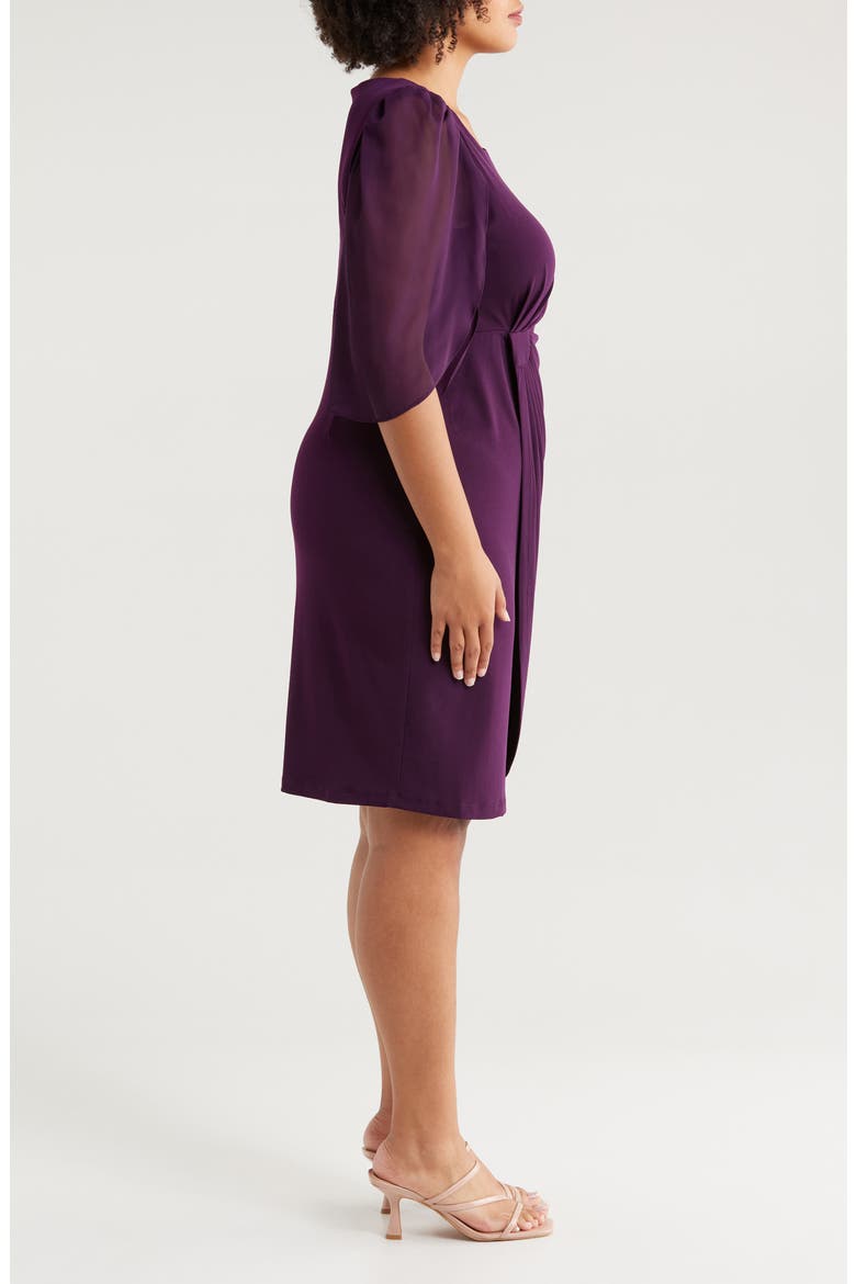 Chiffon Sleeve Faux Wrap Dress, Alternate, color, AUBERGINE