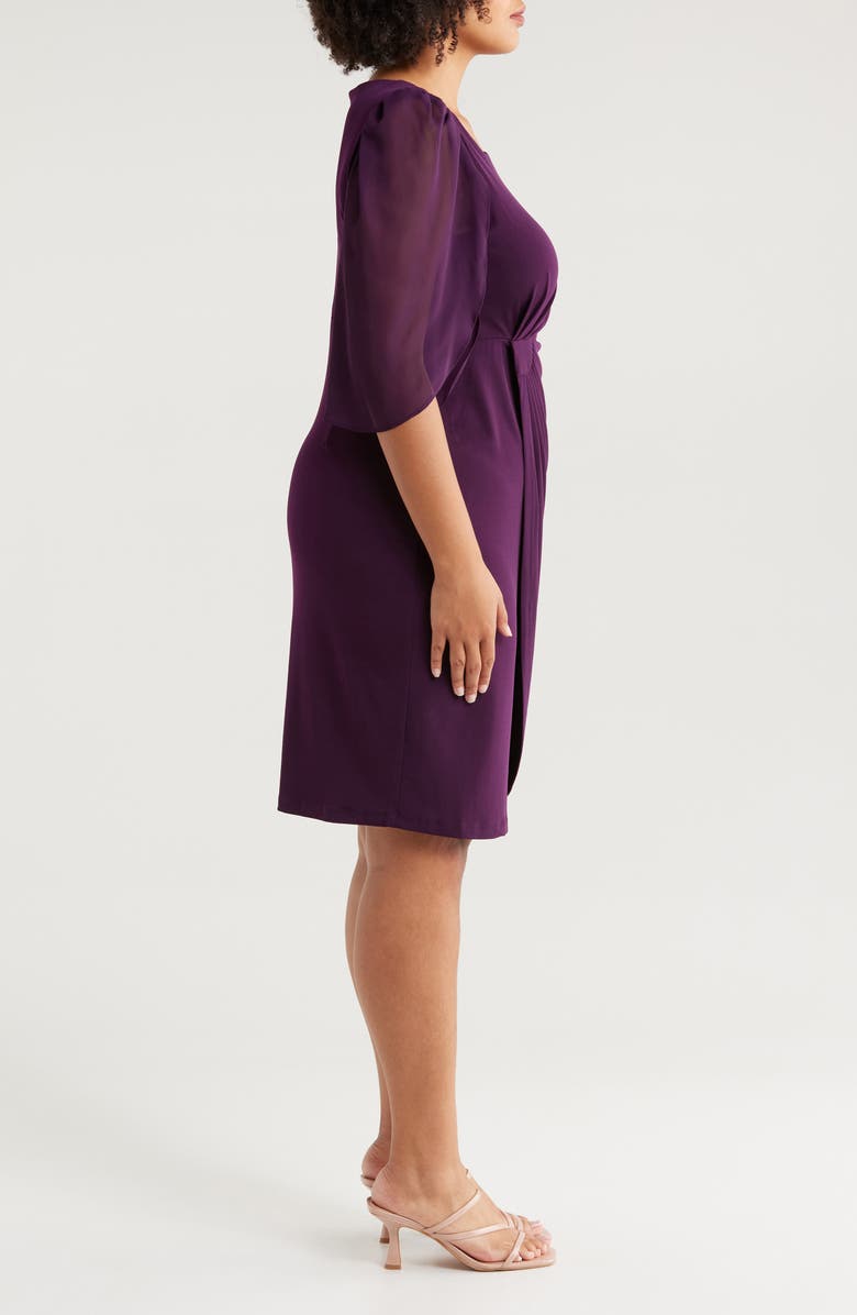 Connected Apparel Chiffon Sleeve Faux Wrap Dress, Alternate, color, Aubergine