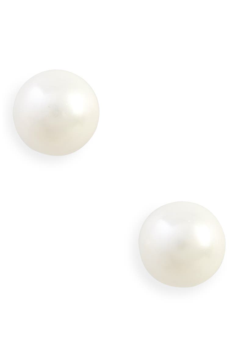 6mm Faux Pearl & Sterling Silver Stud Earrings, Main, color, WHITE- SILVER