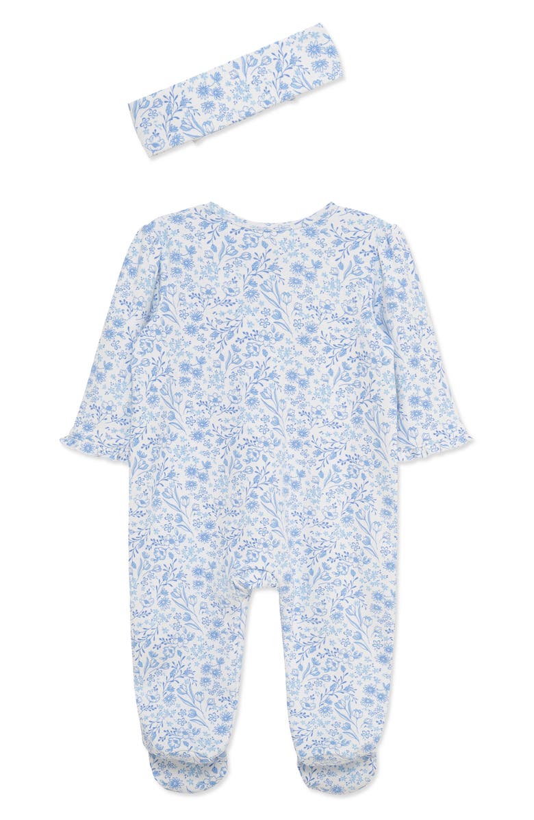 Little Me Floral Cotton Footie & Headband Set, Alternate, color, Blue