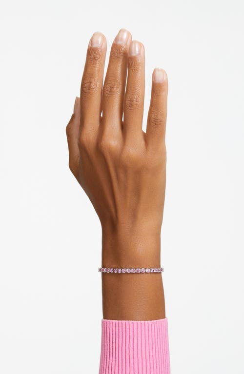 Swarovski Matrix Pink Crystal Small Tennis Bracelet In Rhodium Plated