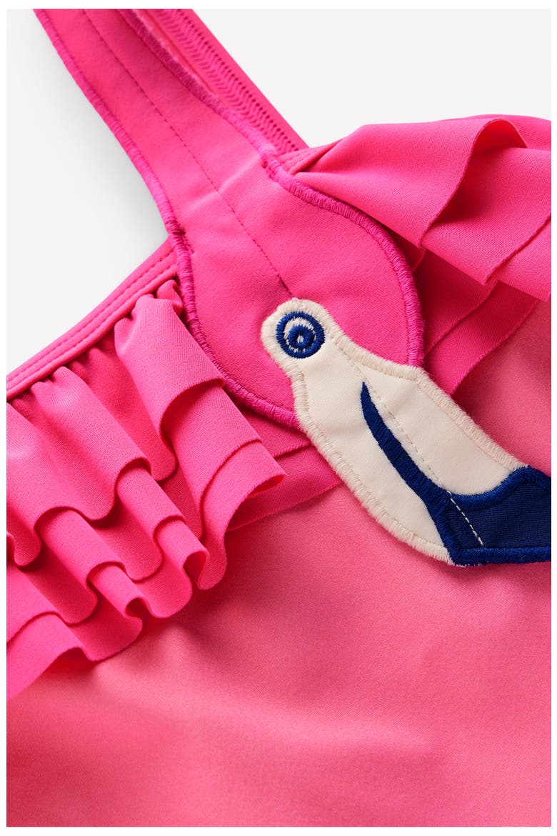 Kids' Appliqué One-Shoulder Swimsuit, Alternate, color, SORBET PINK FLAMINGO