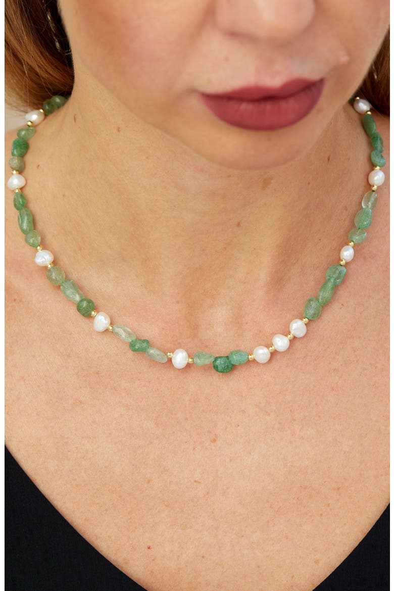 Tumbled Crystal & Cultured Freshwater Pearl Beaded Necklace, Alternate, color, GOLD