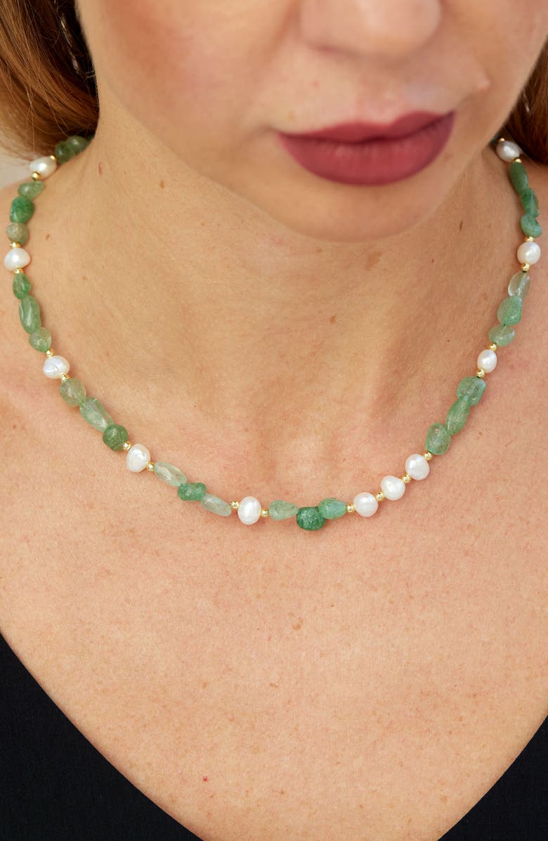 SAVVY CIE JEWELS Tumbled Crystal & Cultured Freshwater Pearl Beaded Necklace, Alternate, color, Gold