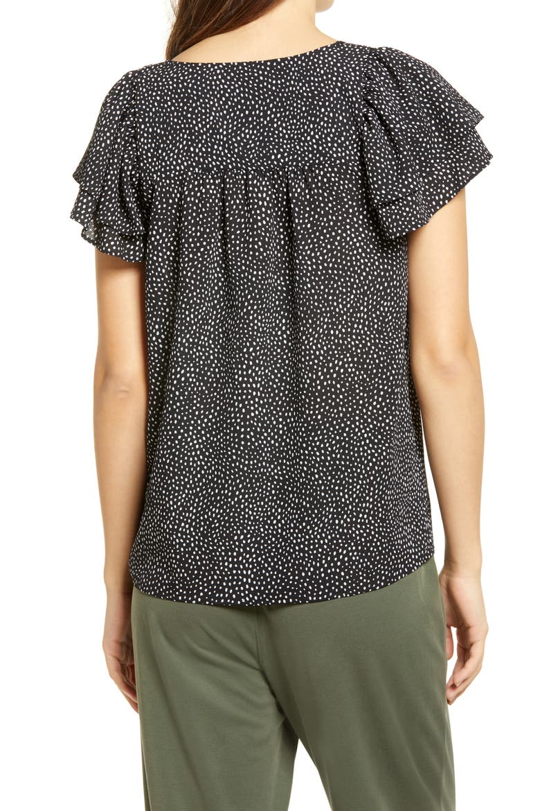 Ruffle Detail Top, Alternate, color, BLACK BRUSH DOT