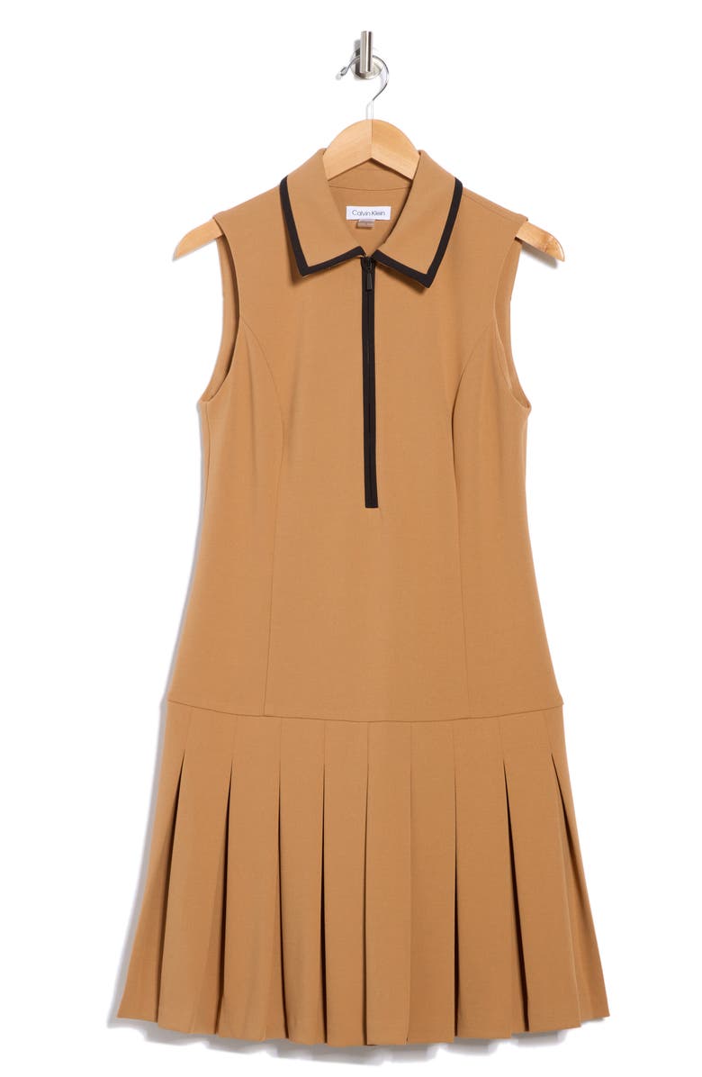 Calvin Klein Piped Sleeveless Tennis Dress, Alternate, color, Luggage/ Black