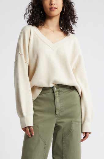 BP. Seamed Oversize V-Neck Rib Sweater