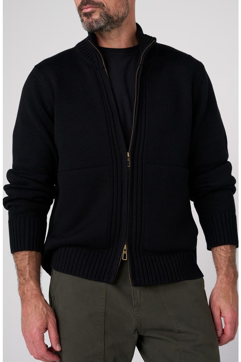 Heavyweight Cotton Blend Full Zip Sweater, Main, color, BLACK