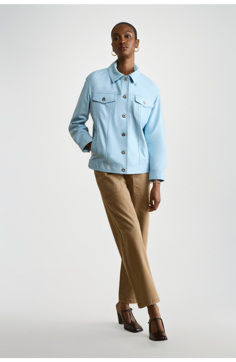 Furniq UK Bobbie Leather Shirt Jacket, Alternate, color, Blue