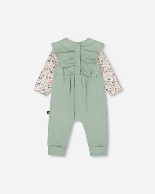 Deux Par Deux Organic Cotton Bodysuit And Sleeveless Overalls Set In Green