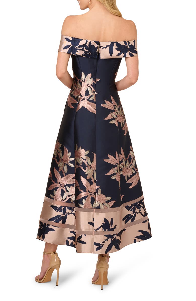 Adrianna Papell Off the Shoulder Jacquard Cocktail Dress, Alternate, color, 