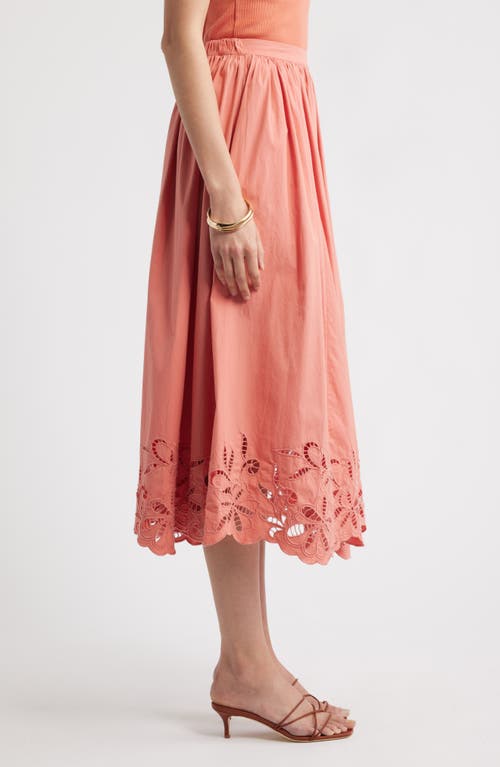 Nordstrom Schiffly Embrodiered Hem Cotton Midi Skirt In Pink