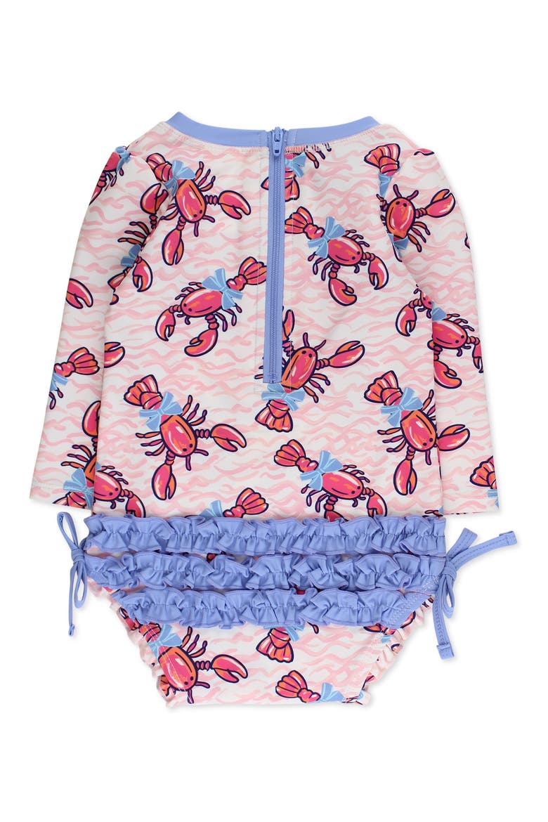 Kids' Lobster Lagoon Long Sleeve One-Piece Rashguard Swimsuit, Alternate, color, PINK