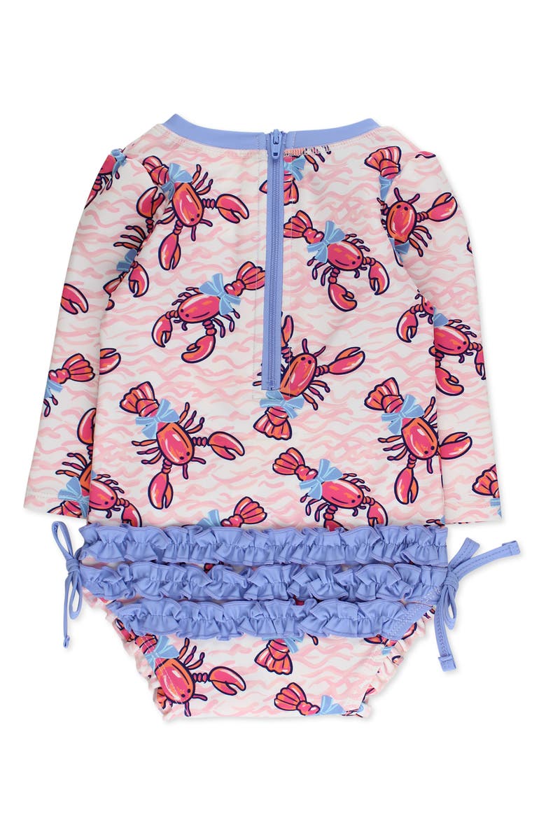 RuffleButts Kids' Lobster Lagoon Long Sleeve One-Piece Rashguard Swimsuit, Alternate, color, Pink